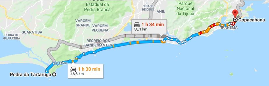 mapa distância pedra da tartaruga