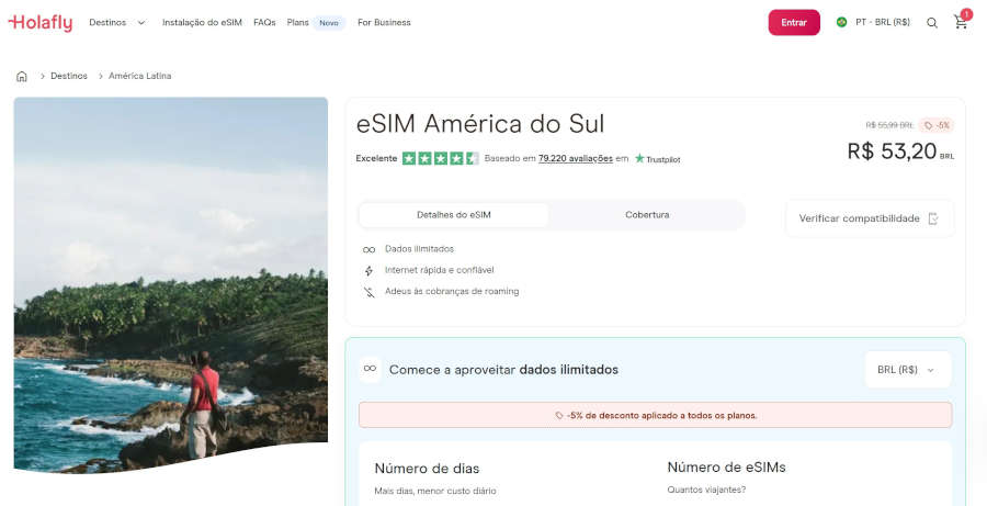 esim américa do sul holafly