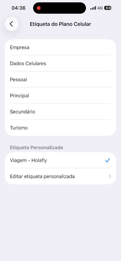 etiqueta do plano celular